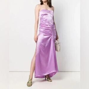 Priscavera Silk Maxi Dress Ruched Purple Lavender Dress 2